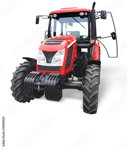 New red powerful tractor isolated over white