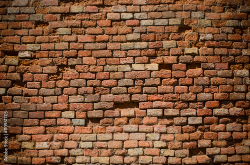 Old red brick rough wall grunge texture, vintage background