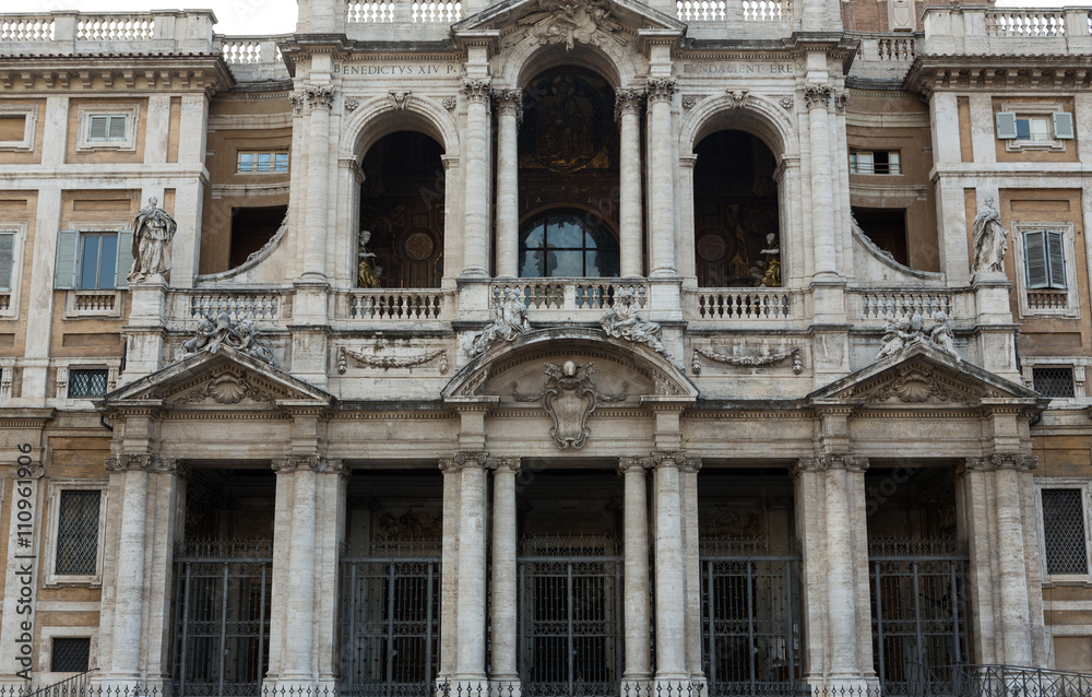 Facade of Basilica di Santa Maria Maggiore in Rome, Italy