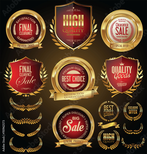 Golden sale shields laurel wreaths and badges collection