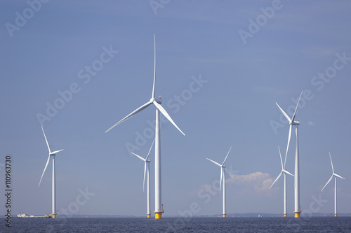 wind turbines in water of ijsselmeer off the coast of flevoland