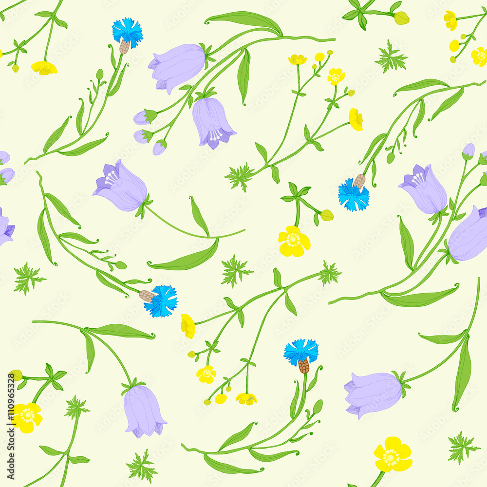 seamless pattern of wildflowers on a   grey background.vector illustration