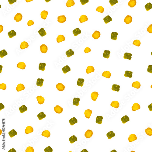 Fototapeta Naklejka Na Ścianę i Meble -  Seamless pattern with gold and green painted dots