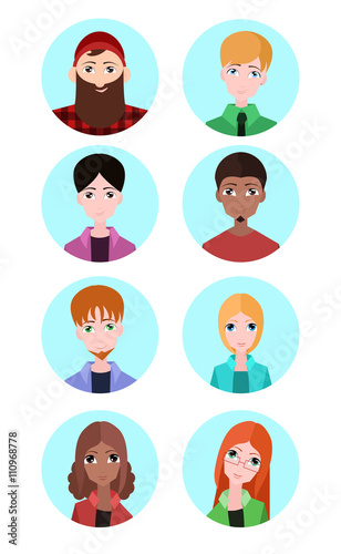 Set of vector flat icons of people of different sexes and races. Vector elements for infographics, avatars and your design