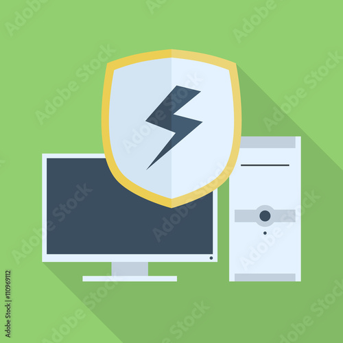 Computer under protection, data protection, internet security. Icon vector illustration.