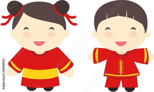 China kids in national costumes of China.