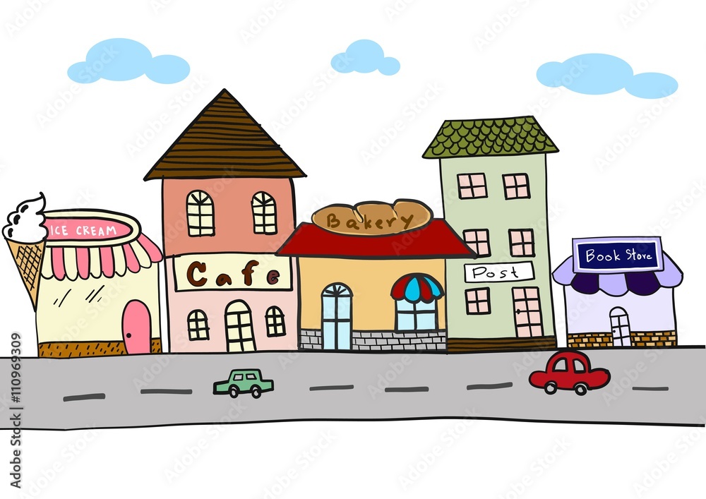 Colorful shop in the city vector cute style