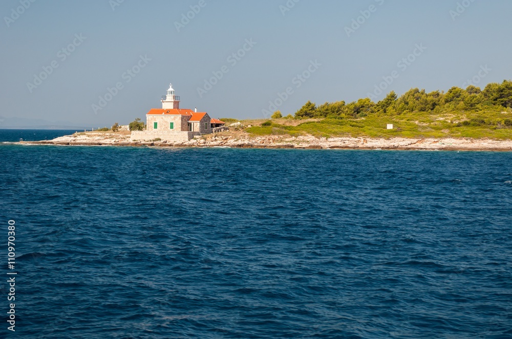 Lighthouse on south end of island Hvar in Adriatic sea. Sucuraj, Croatia
