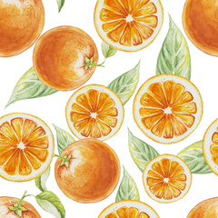 Papier peint photo Fruits aquarelle patrons Oranges agrumes feuilles aquarelle vintage  © Sketch Master