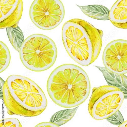 Watercolor seamless pattern of lemon fruit. Vector illustration of citrus fruits. Eco food illustration