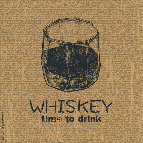 glass of whiskey vintage illustration