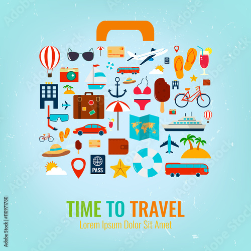 Travel holiday vacation suitcase. Travel and tourism concept. Vector