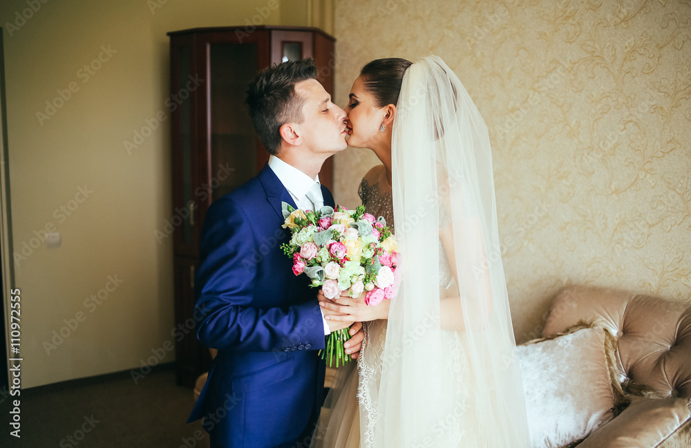 Bride emotions while she meets her groom firstly on wedding day Bride emotions while she meets her groom firstly on wedding day