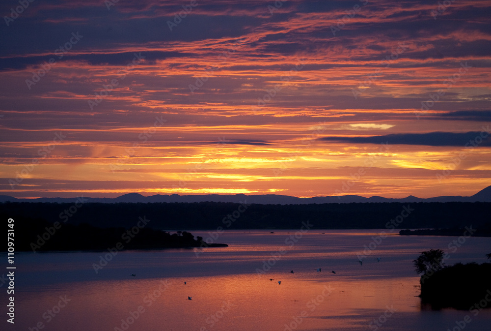 Sunrise over the Kazinga channel. Africa. Uganda