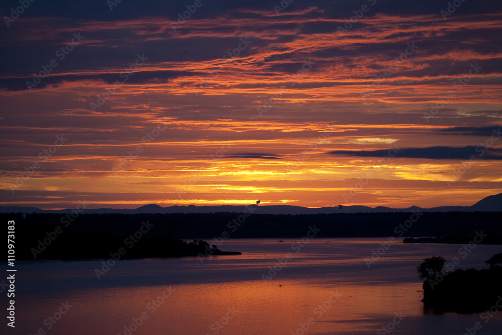 Sunrise over the Kazinga channel. Africa. Uganda