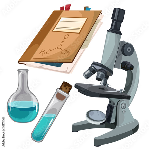 Microscope, vials and journal for notes
