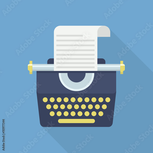 Retro typewriter. Simple, flat style. Graphic vector illustration.