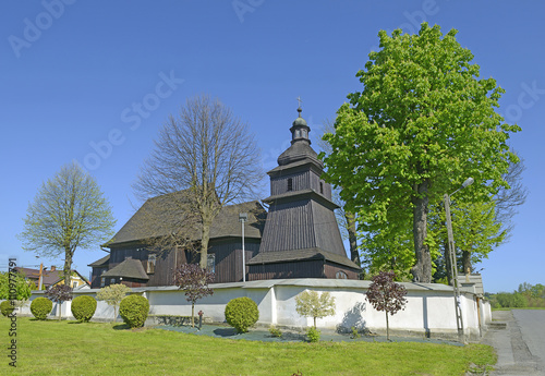Wooden Saint Erasmus Church of Barwald Dolny. Barwald Dolny is a village in the administrative district of Gmina Wadowice, within Wadowice County, Lesser Poland Voivodeship, in southern Poland photo
