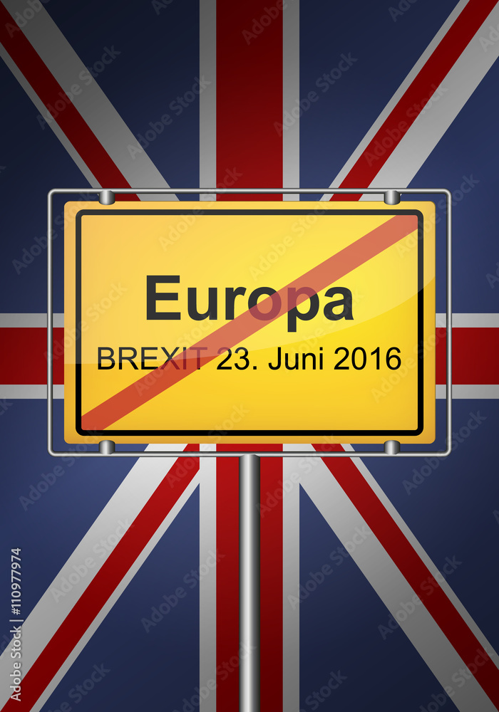 Brexit - Abstimmung 2016 (Ortsschild mit Flagge) Brexit - Abstimmung 2016 (Ortsschild mit Flagge)