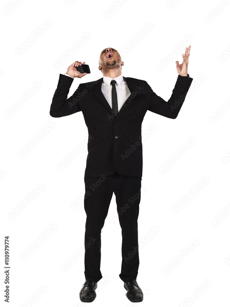 businessman screaming while talking on cellphone. businessman screaming while talking on cellphone.