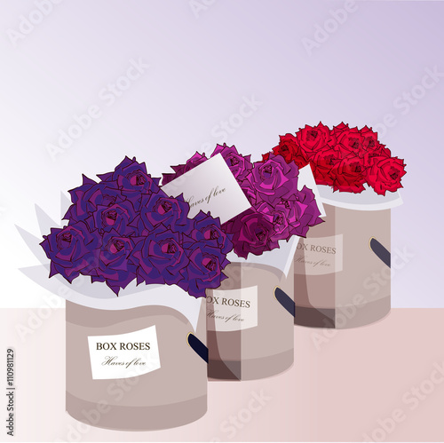 three boxes with roses.