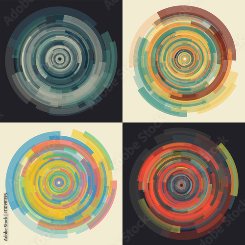Abstract  vector background. Concentric uniformly decreasing circular elements. 