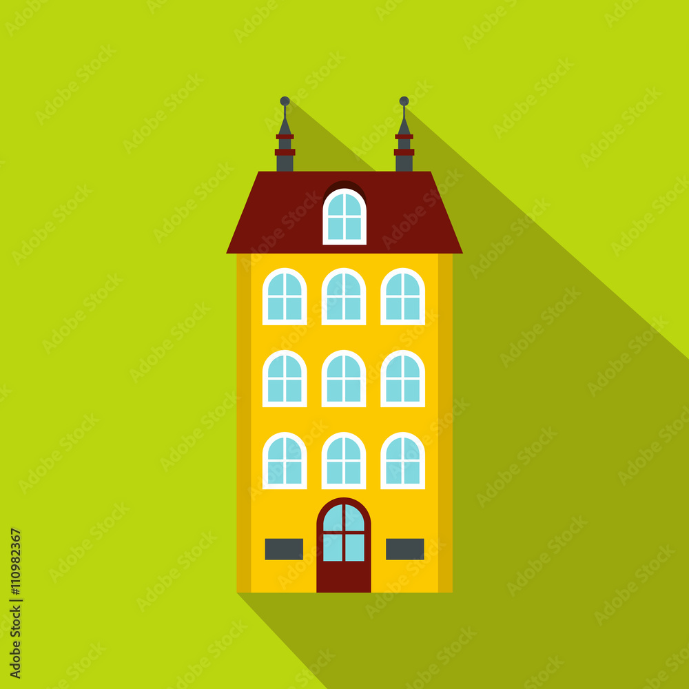 House with three floors icon, flat style 