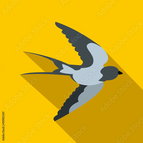 Flying swallow bird icon, flat style
