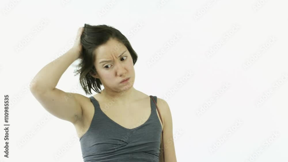 caucasian sporty girl with yoga mat isolated on white thinking scratching head caucasian sporty girl with yoga mat isolated on white thinking scratching head