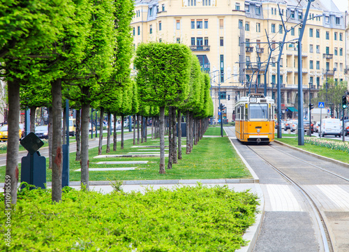 Yellow tram, Budapest Hungary.