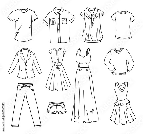 Fasihon clothes hand drawn vector set