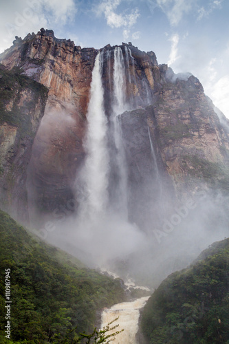 Angel Falls  Salto Angel   the highest waterfall in the world  978 m  during rainy period  Venezuela