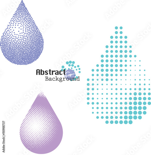 Halftone and stippling water drop icons set, vector illustration