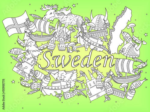 Sweden coloring book vector illustration