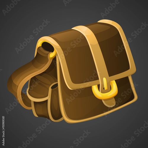 Cartoon old leather bag icon for 2d games. Vector illustration.