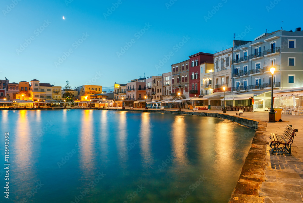 Chania. The old harbor at sunrise.