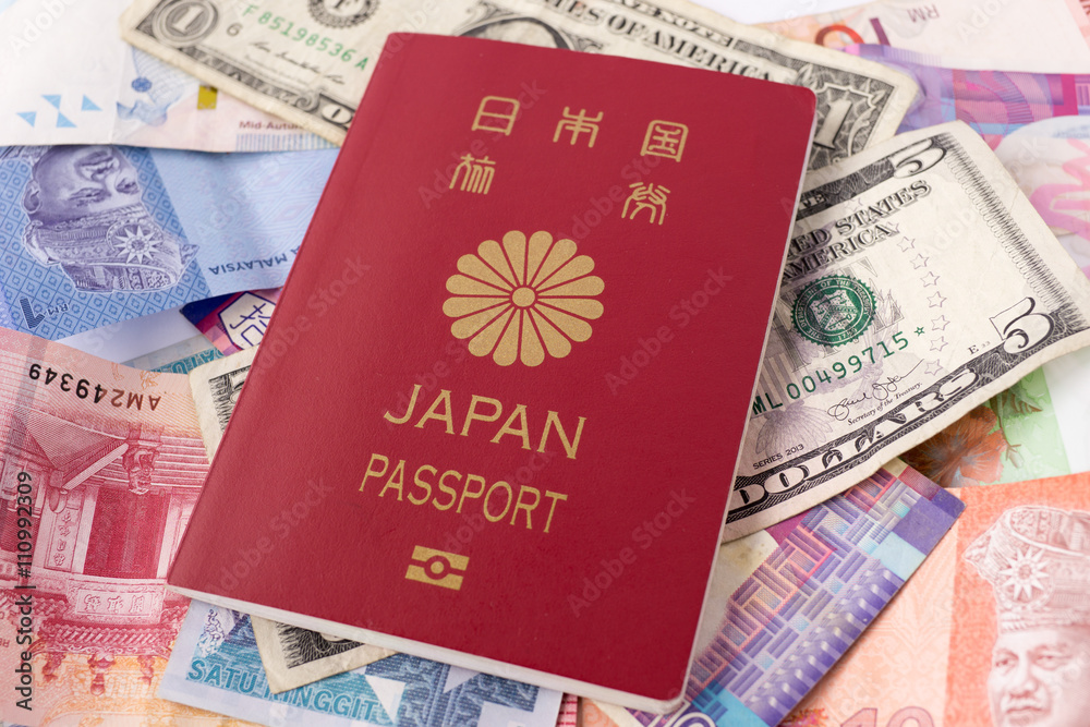 Japanese passport and world currency Japanese passport and world currency