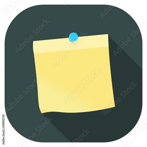 Yellow stick note vector illustration internet icon.
Yellow paper note with pin - Flat icon style design.