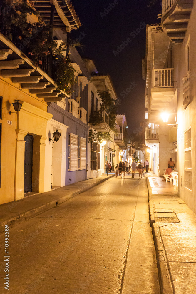 Street of Cartagena during evening.