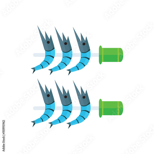 Grilled shrimps vector blue
