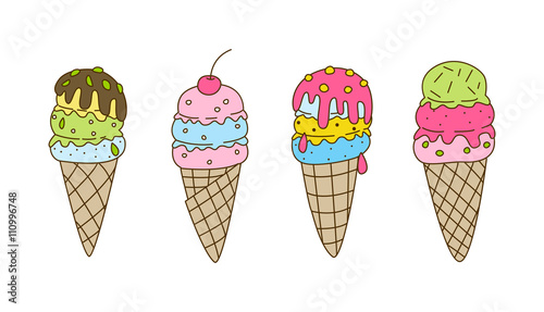 Set of sweet color ice cream