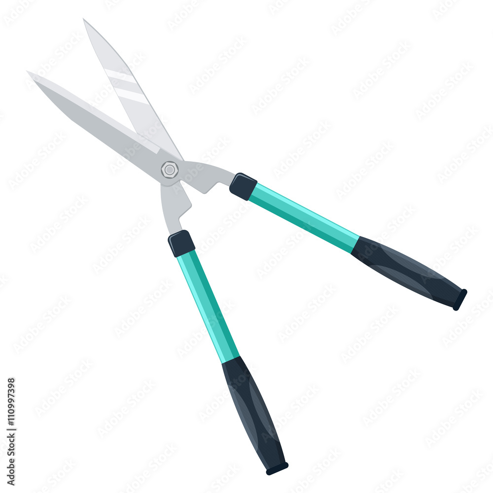 Big gardening scissors hand work vector illustration isolated on white background Big gardening scissors hand work vector illustration isolated on white background