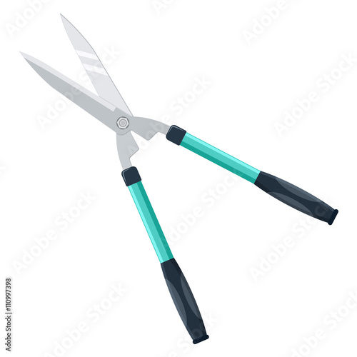 Big gardening scissors hand work vector illustration isolated on white background
