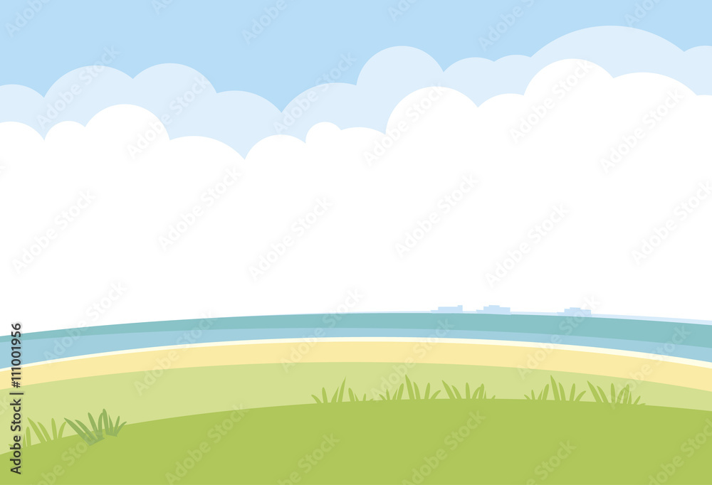 simple landscape vector background. nature template with sea, gr