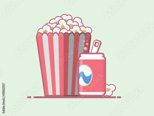Popcorn and coke vector icon.