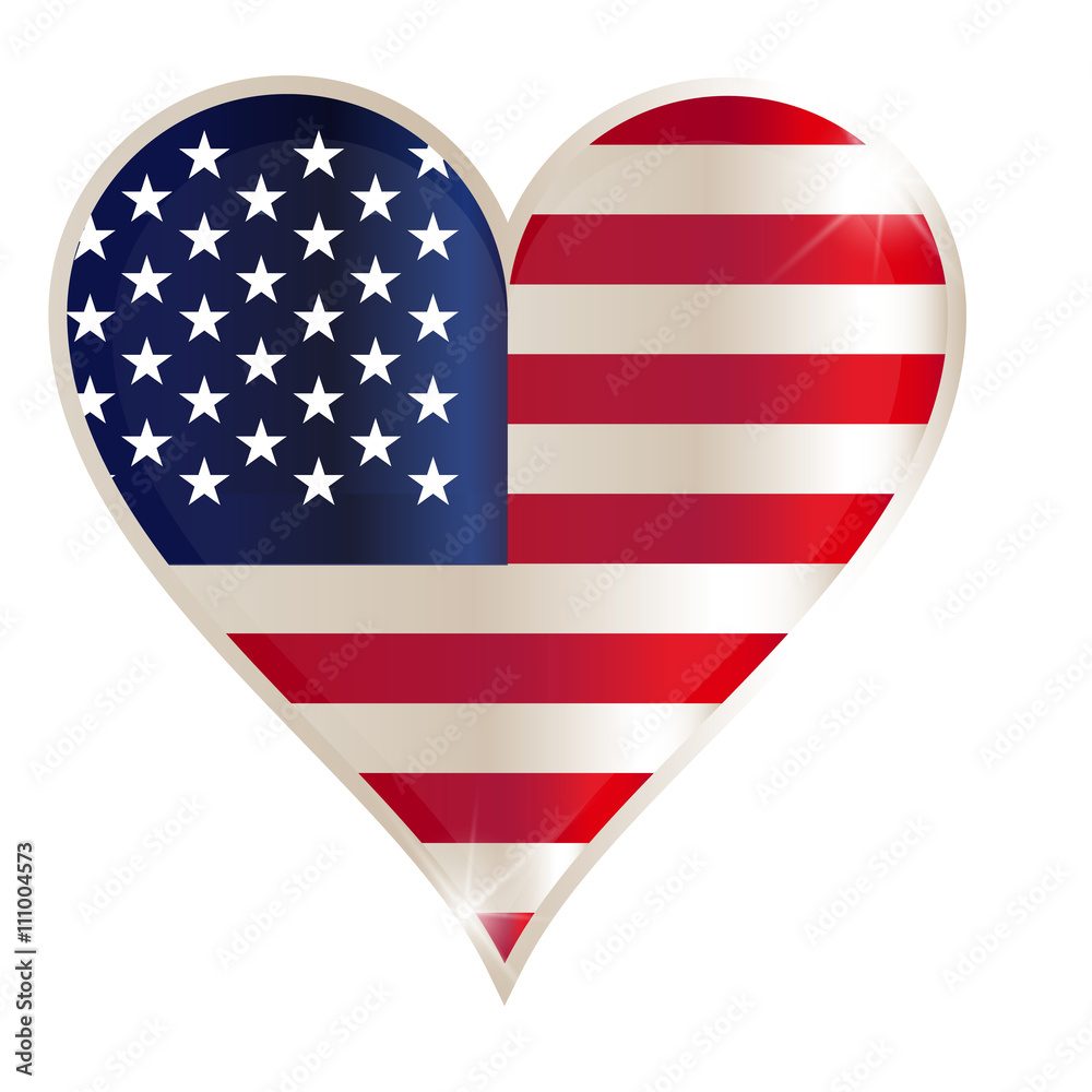 Flags of USA in a heart shape with highlights on the edges. Flags of USA in a heart shape with highlights on the edges.