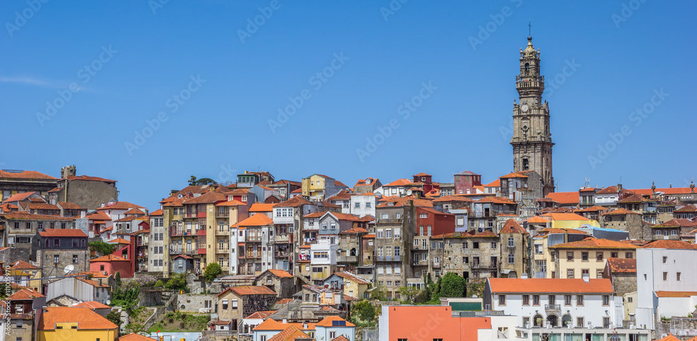 Panorama of Porto skyline with rooftops and church tower