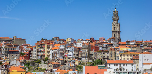 Panorama of Porto skyline with rooftops and church tower
