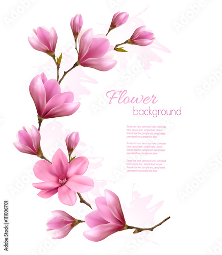 Fototapeta Naklejka Na Ścianę i Meble -  Nature background with blossom brunch of pink flowers. Vector