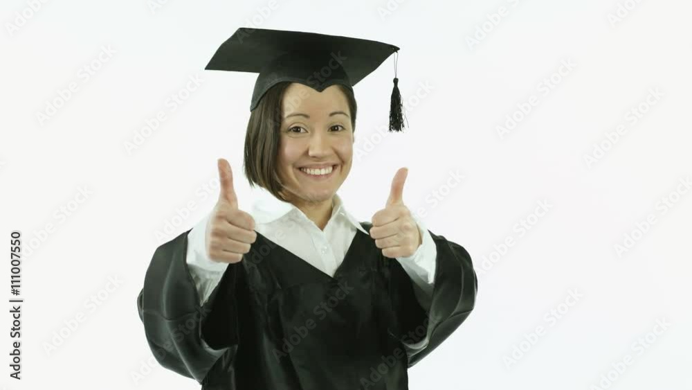 caucasian girl student graduating isolated on white expressing positivity thumbs up caucasian girl student graduating isolated on white expressing positivity thumbs up